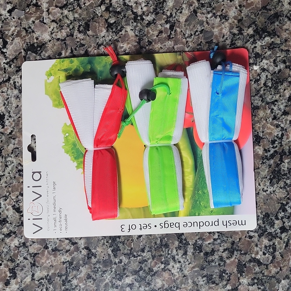 Vivia mesh produce bags set of 3 new small, medium , large reusable, eco-friend